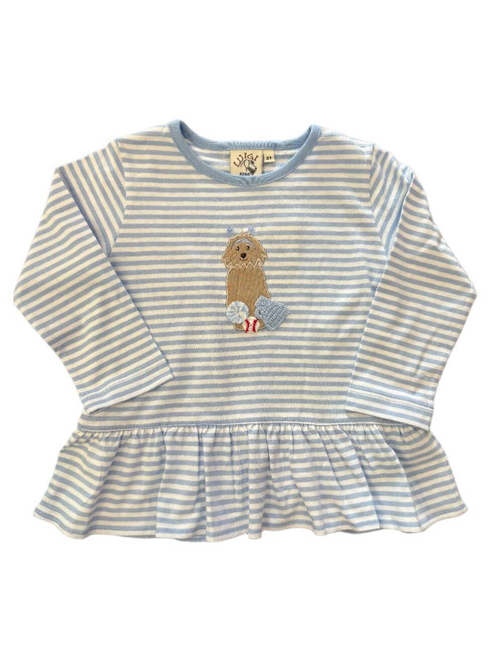 NEW LUIGI KIDS girl's cheer dog with pom poms tee in blue